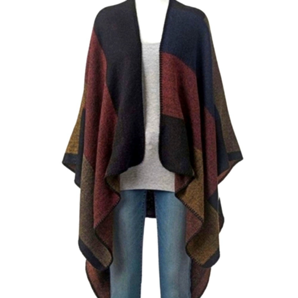 Shawl Wrap Poncho Colorblock Ruana NWT